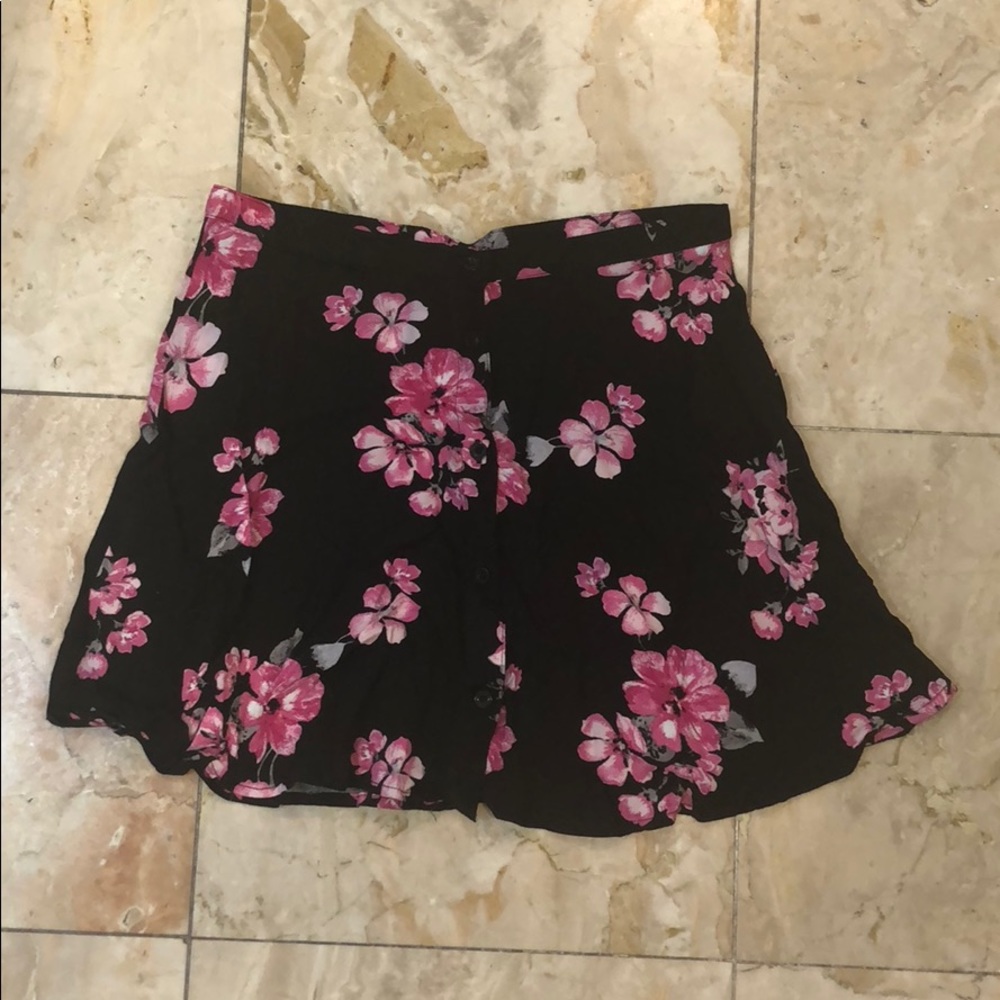 Pink and black floral button mini skirt, XS